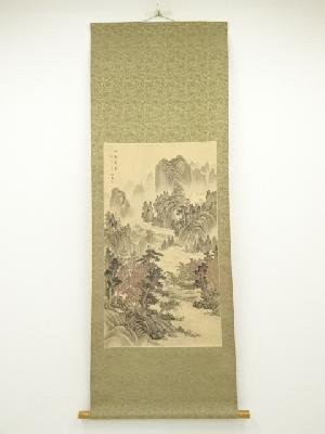 伯文筆　水墨山水　肉筆絹本掛軸